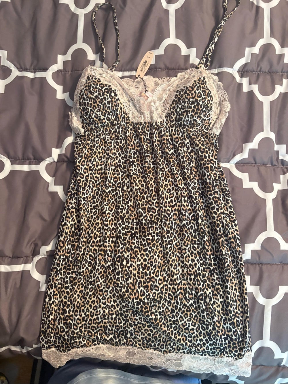 Victoria's Secret Leopard-Print Chemise with Cream Lace